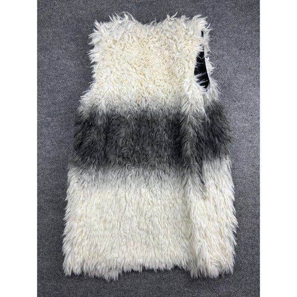 Guess Vest Womens Small White Gray Faux Fur Ombre Long Shaggy Sleeveless Lined - Picture 7 of 7